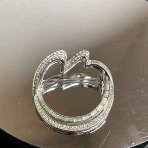 Vintage Signed Crown Trifari silver tone & clear rhinestone brooch